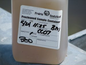 Water sample collected from an Illinois stream polluted by livestock waste, May 24, 2011