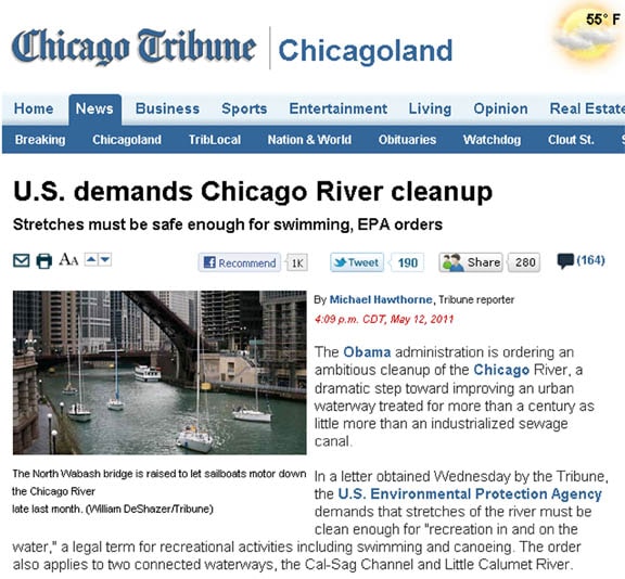US Demands Chicago River Clean-Up
