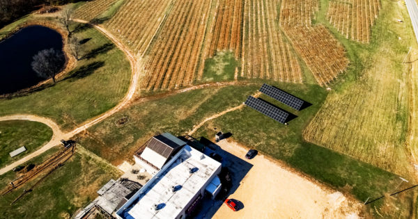 Aerial photo of Alto Vineyards (credit StraightUp Solar).