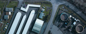 Aerial view of a large data center.